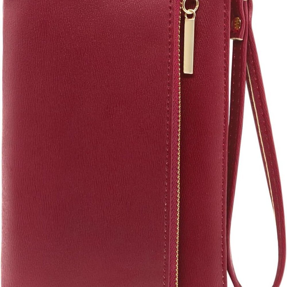 Leather Wristlet Wallet Small Red Card Holder Purse Clutch Travel